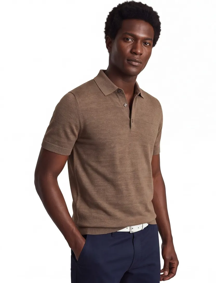 Poloshirt Portofino bruin gemêleerd katoen