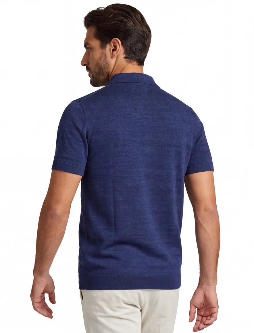 Poloshirt Portofino donkerblauw gemêleerd wijde fit