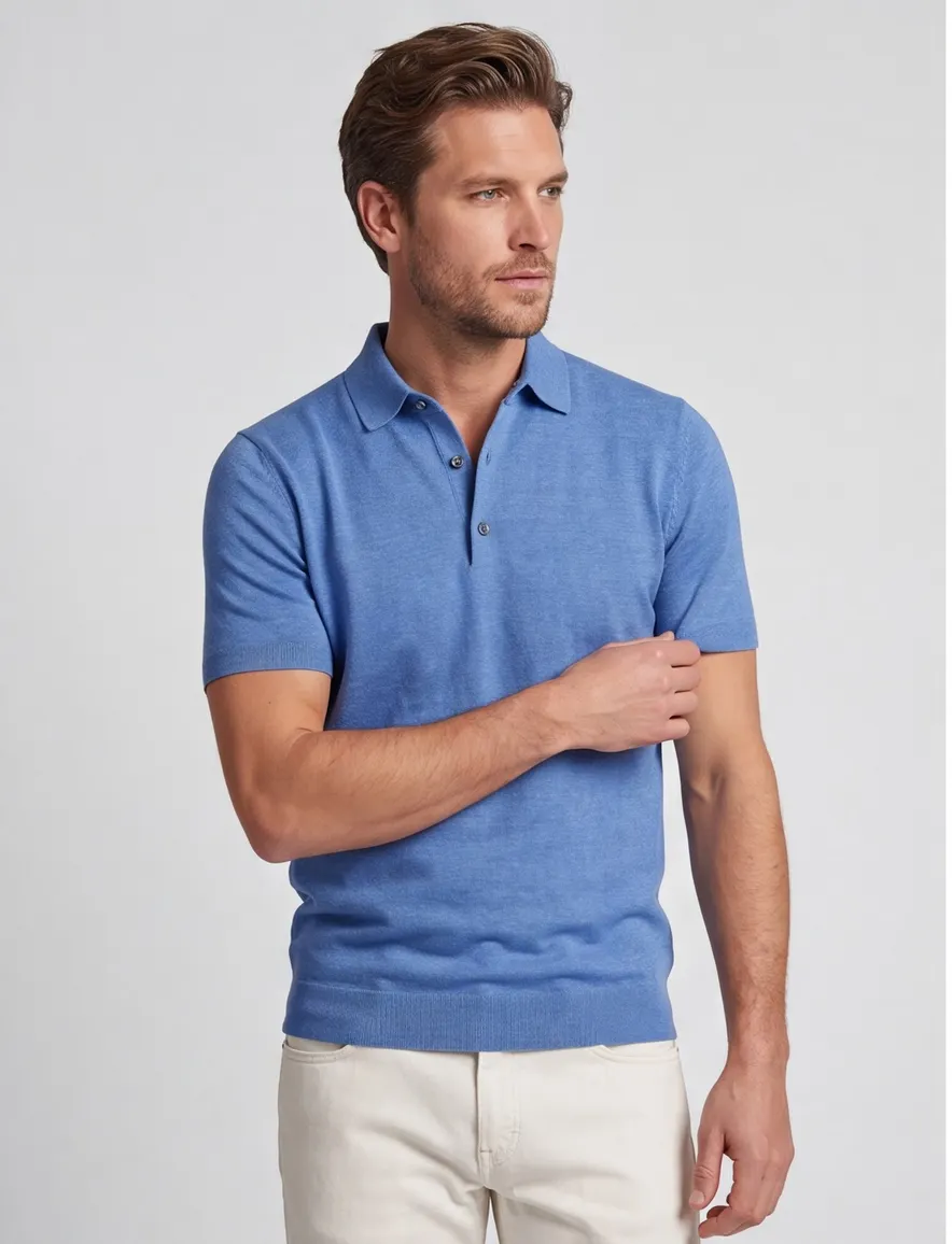 Poloshirt Portofino blauw gemêleerd wijde fit
