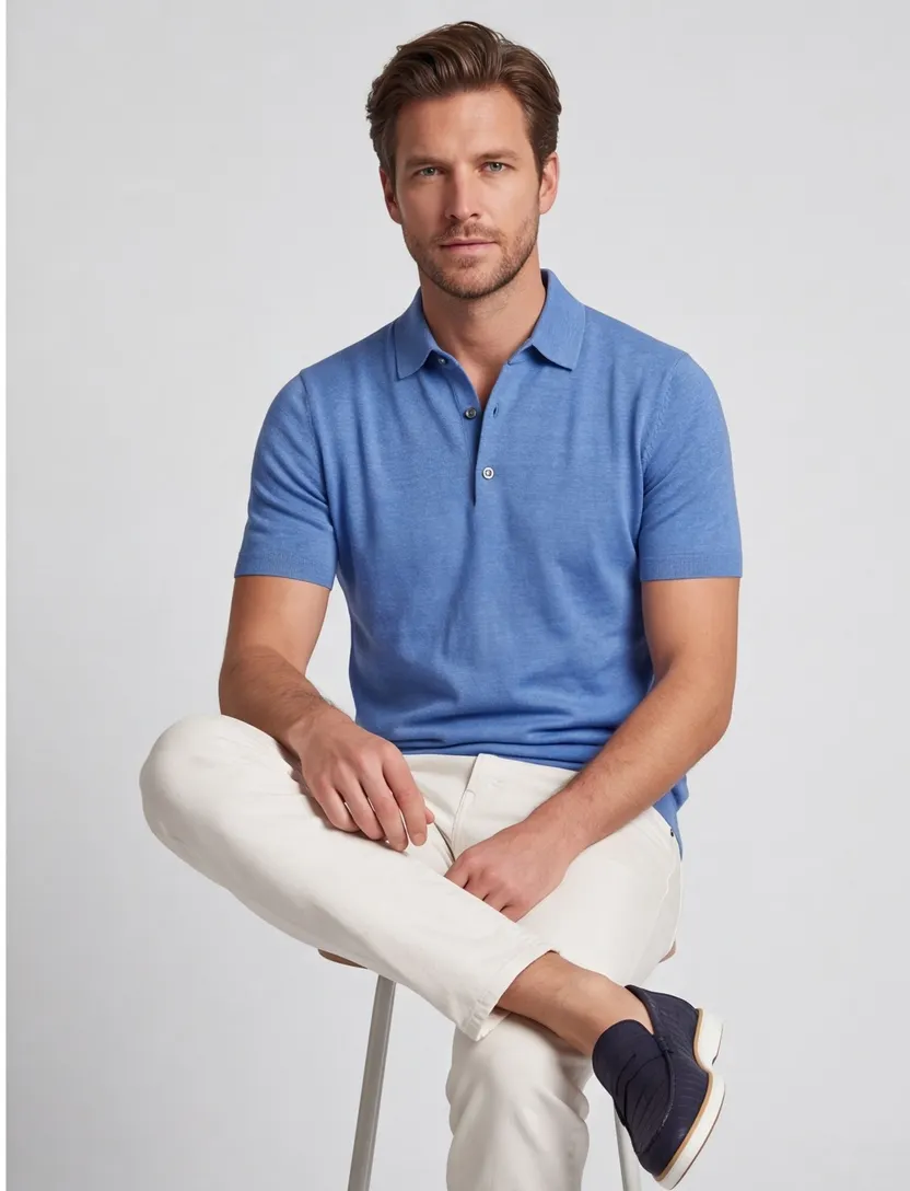 Poloshirt Portofino blauw gemêleerd katoen