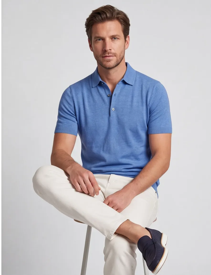 Poloshirt Portofino blauw gemêleerd wijde fit