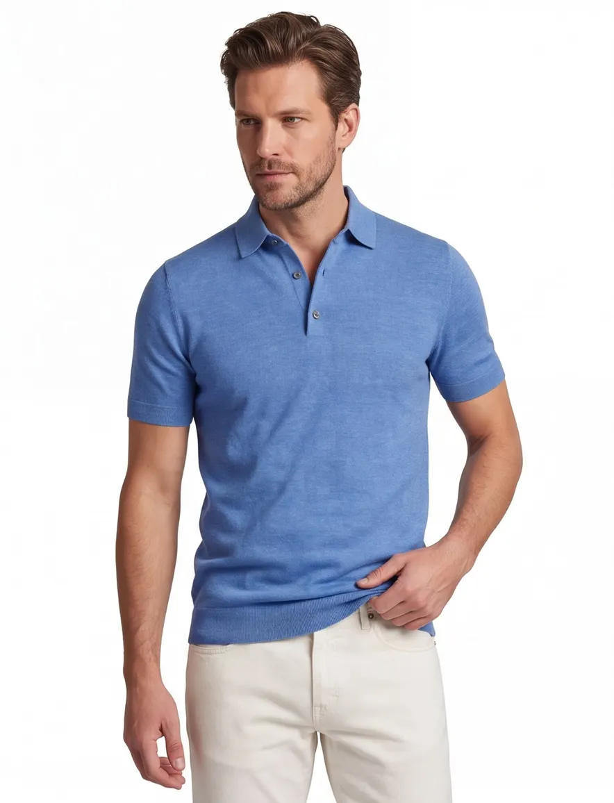 Poloshirt Portofino blauw gemêleerd wijde fit