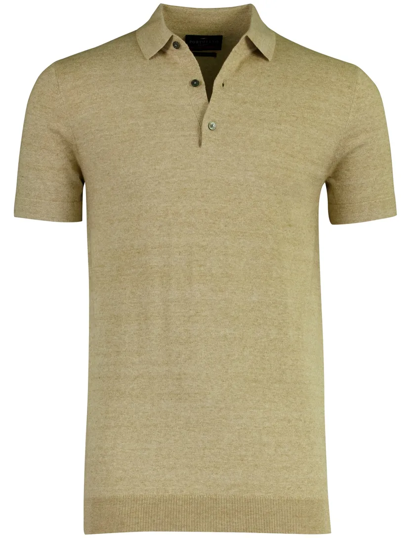 Portofino poloshirt beige gemêleerd katoen wijde fit