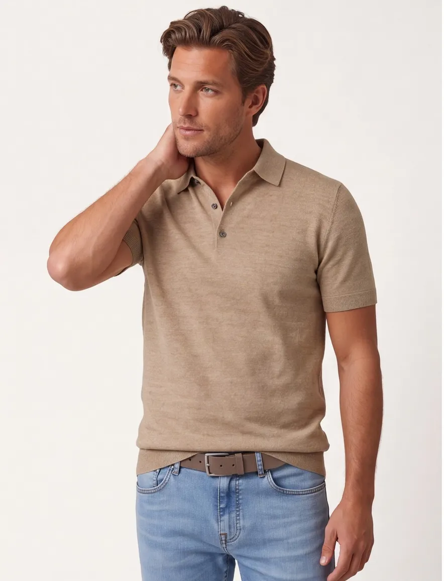 Poloshirt Portofino beige gemêleerd wijde fit