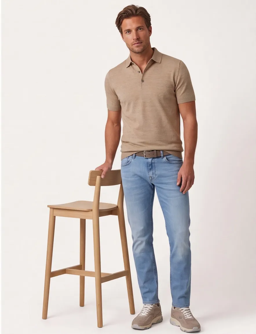 Poloshirt Portofino beige gemêleerd wijde fit