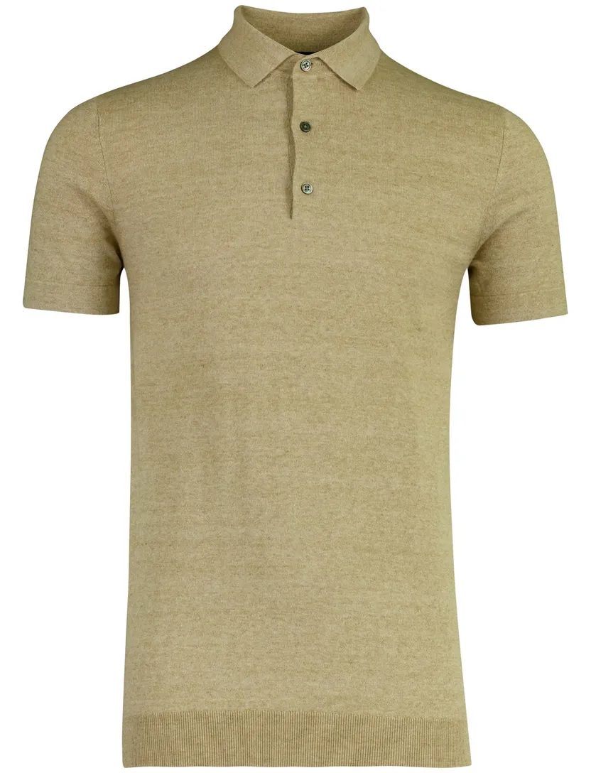 Portofino poloshirt beige gemêleerd katoen wijde fit