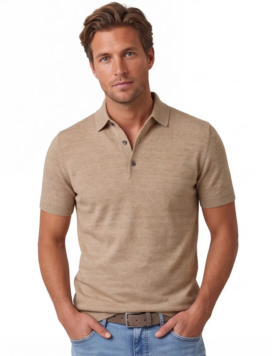 Portofino polo extra lang beige 3 knoops