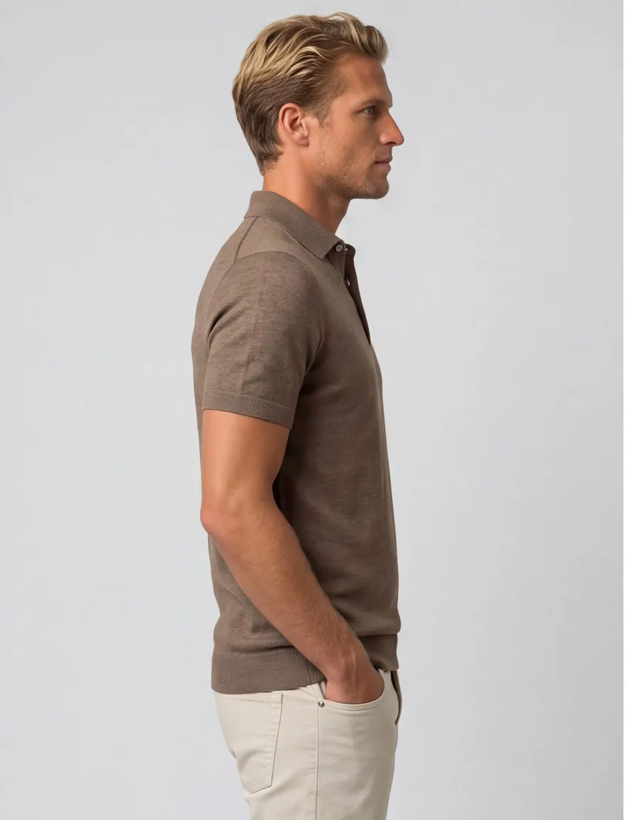 Portofino polo extra lang bruin 3 knoops