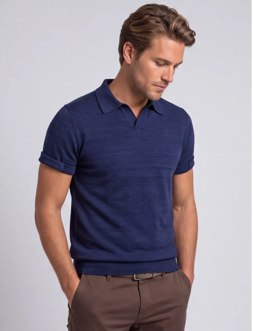 Poloshirt Portofino gemêleerd donkerblauw wijde fit