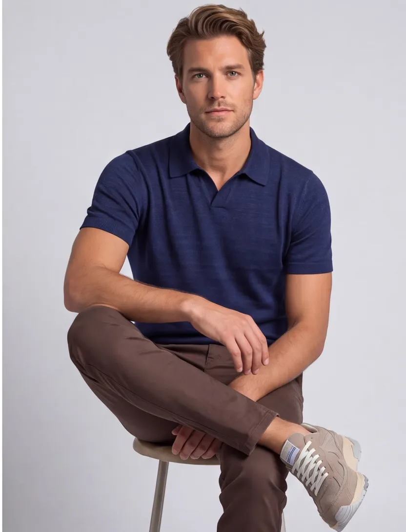Poloshirt Portofino gemêleerd donkerblauw katoen