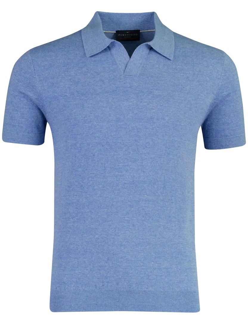 Poloshirt Portofino blauw gemêleerd V-hals katoen