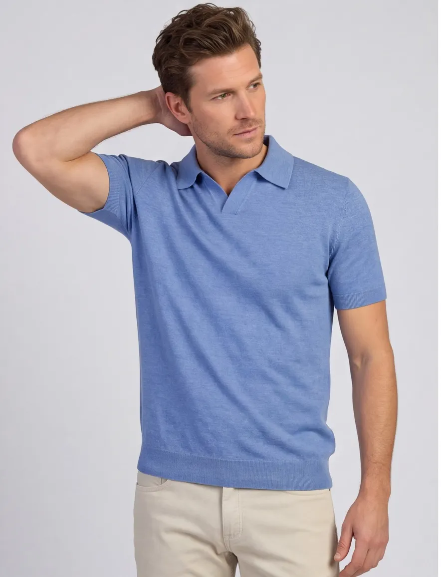 Poloshirt Portofino blauw gemêleerd wijde fit
