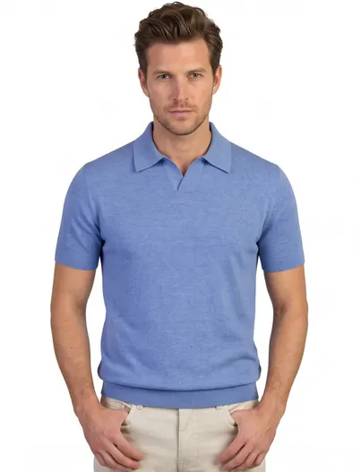 Portofino Poloshirt Portofino blauw gemêleerd V-hals katoen