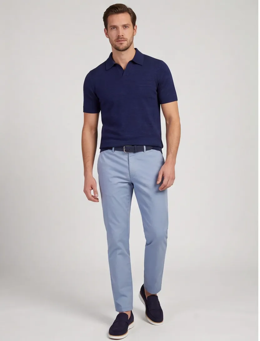 Portofino knitted polo extra lang donkerblauw