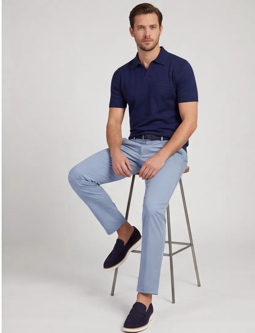 Portofino knitted polo extra lang donkerblauw