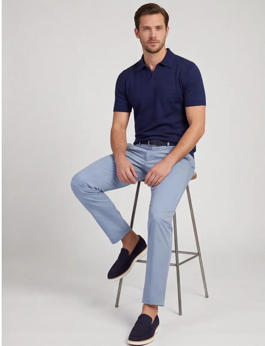 Portofino polo extra lang donkerblauw v-hals
