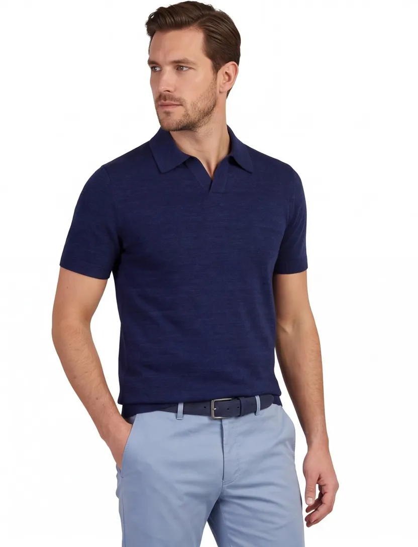 Portofino knitted polo extra lang donkerblauw