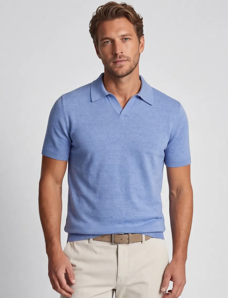 Portofino knitted polo extra lang blauw