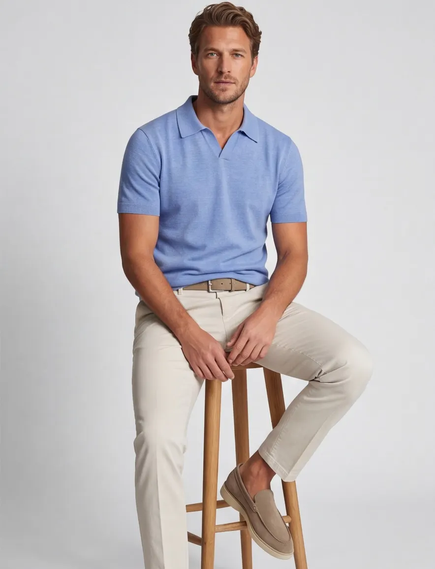 Portofino knitted polo extra lang blauw