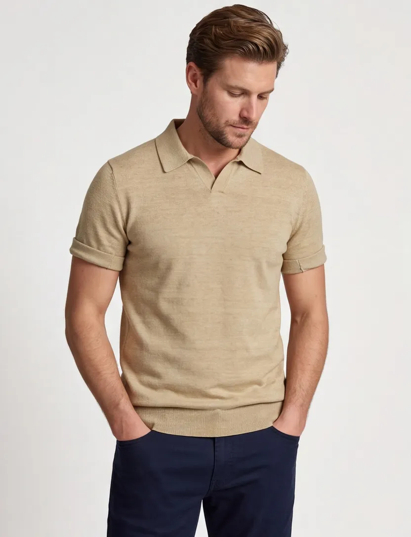 Portofino polo extra lang beige met boord