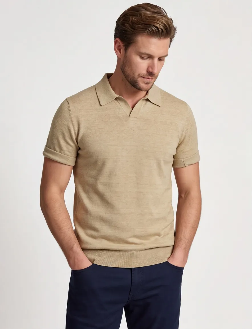 Portofino polo extra lang beige v-hals