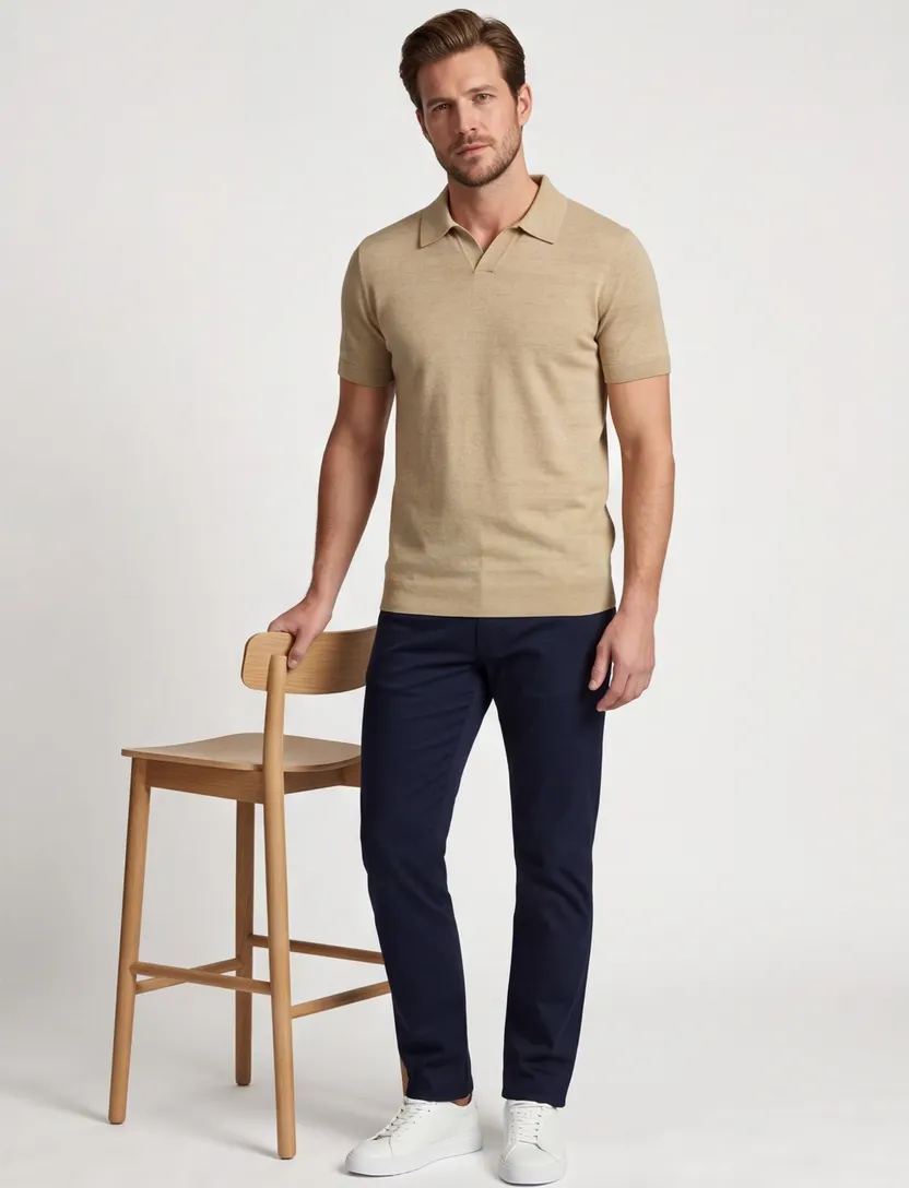 Portofino polo extra lang beige met boord