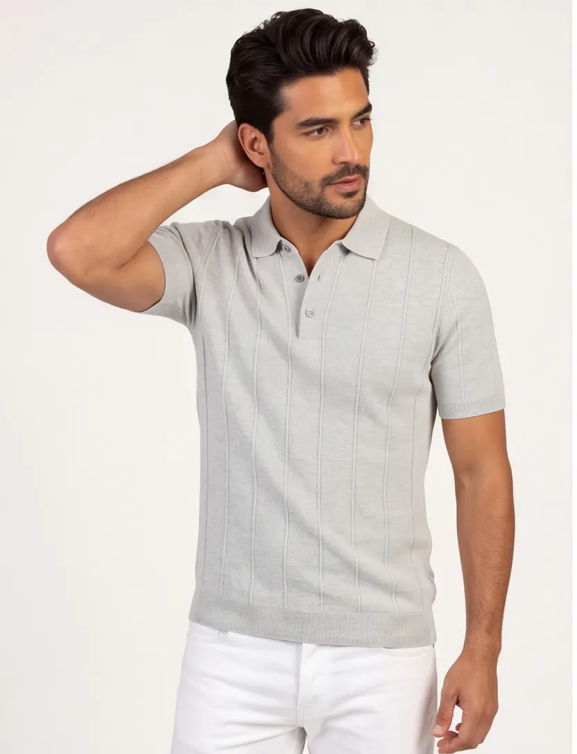 Poloshirt Portofino grijs korte mouw normale fit 3 knoops