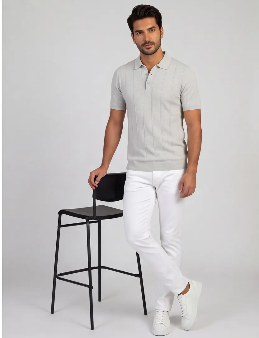 Poloshirt Portofino grijs korte mouw normale fit 3 knoops