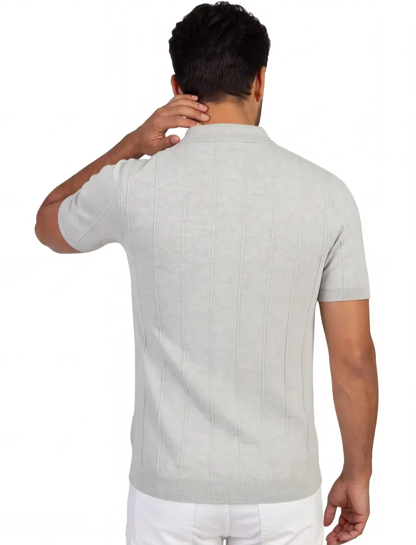 Poloshirt Portofino grijs korte mouw normale fit 3 knoops