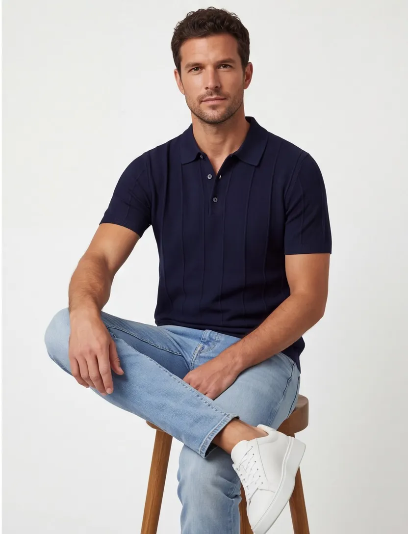 Poloshirt Portofino donkerblauw korte mouw extra lang