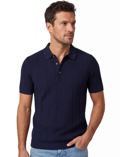 Portofino Donkerblauw poloshirt Portofino normale fit korte mouw extra lang