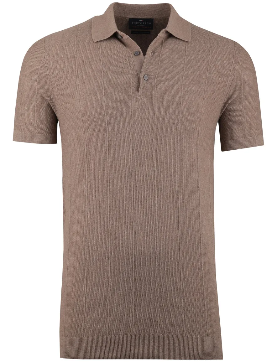 Polo extra lang Portofino taupe gestreepte textuur korte mouw