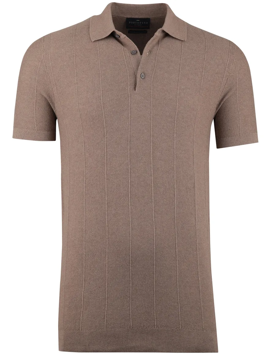 Polo extra lang Portofino taupe gestreepte textuur korte mouw