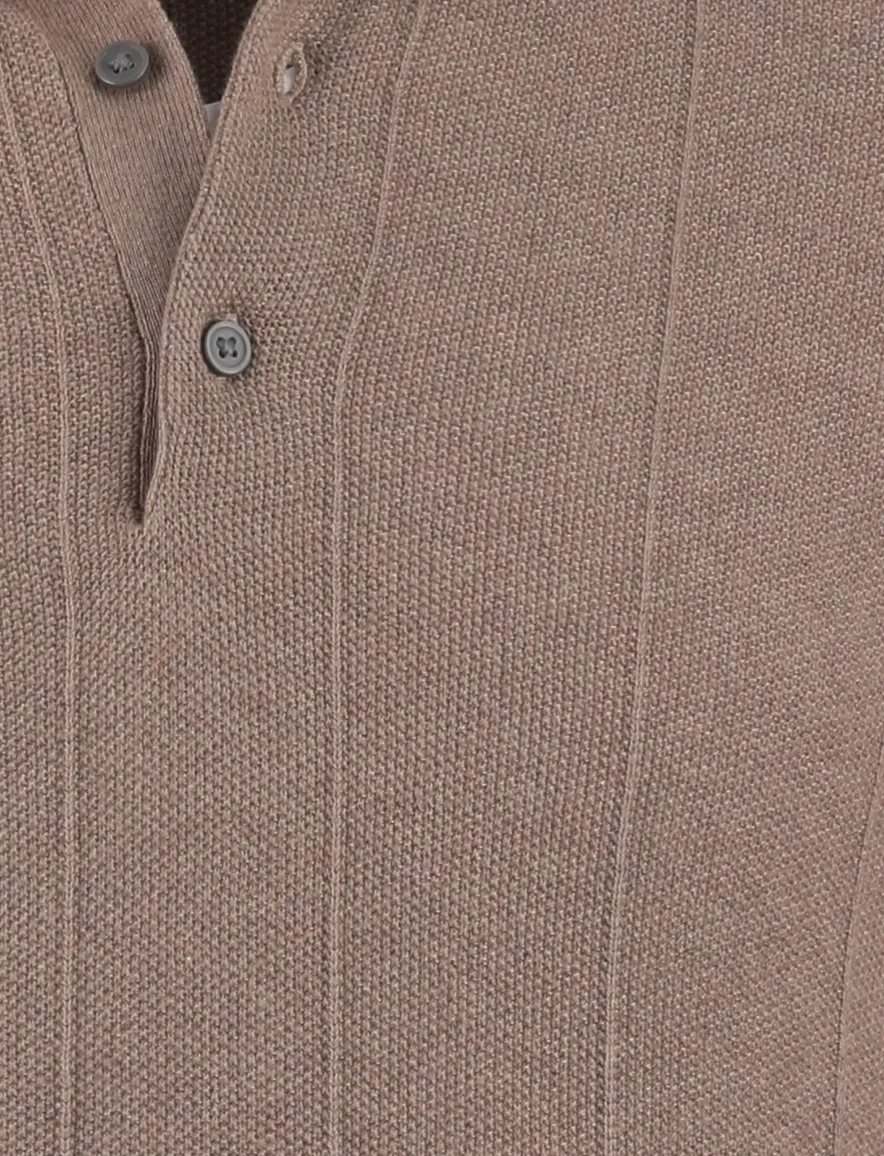 Polo extra lang Portofino taupe gestreepte textuur korte mouw