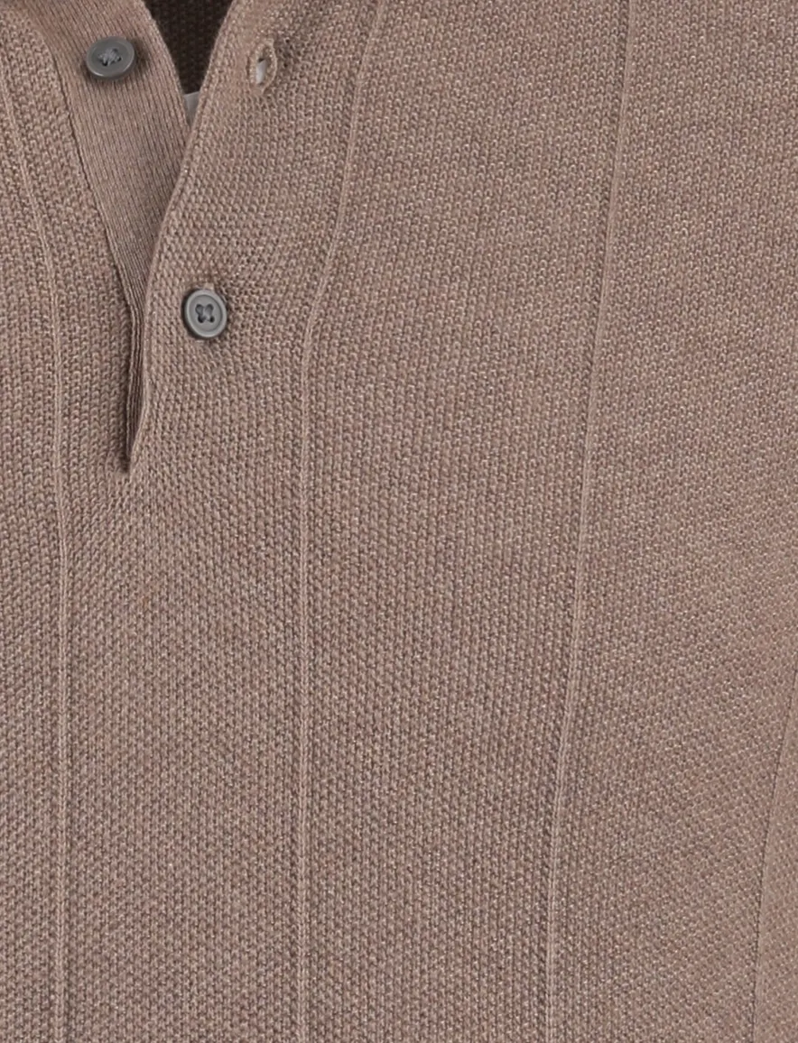 Polo extra lang Portofino taupe gestreepte textuur korte mouw