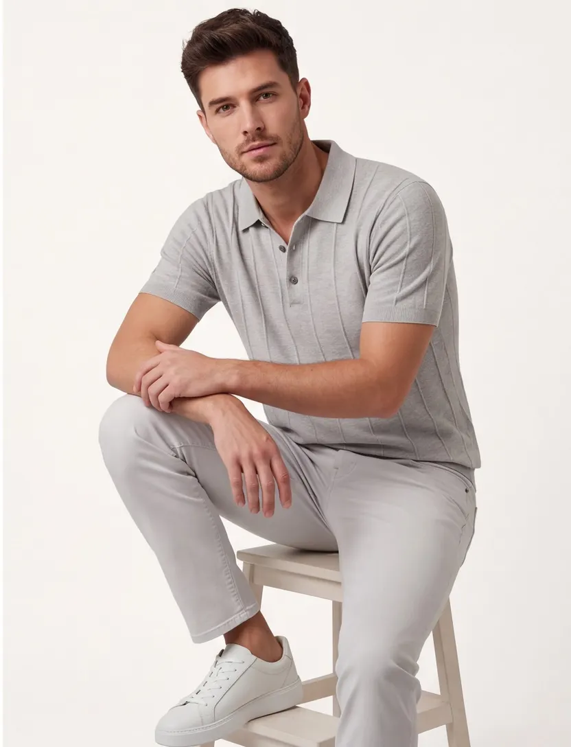 poloshirt extra lang Portofino grijs