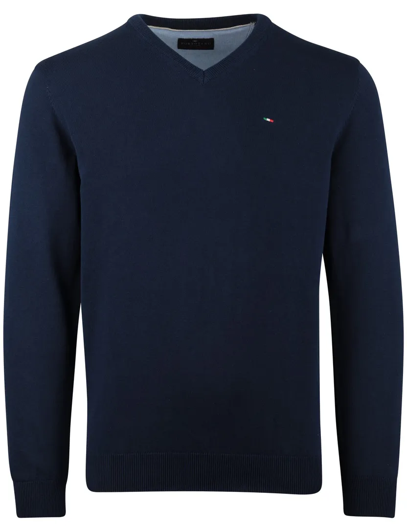 V-hals trui Portofino navy katoen