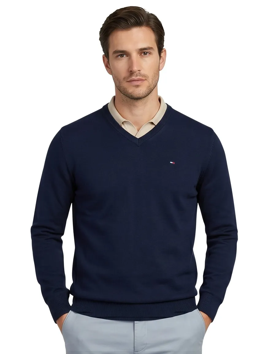 Portofino trui v-hals gemêleerd navy