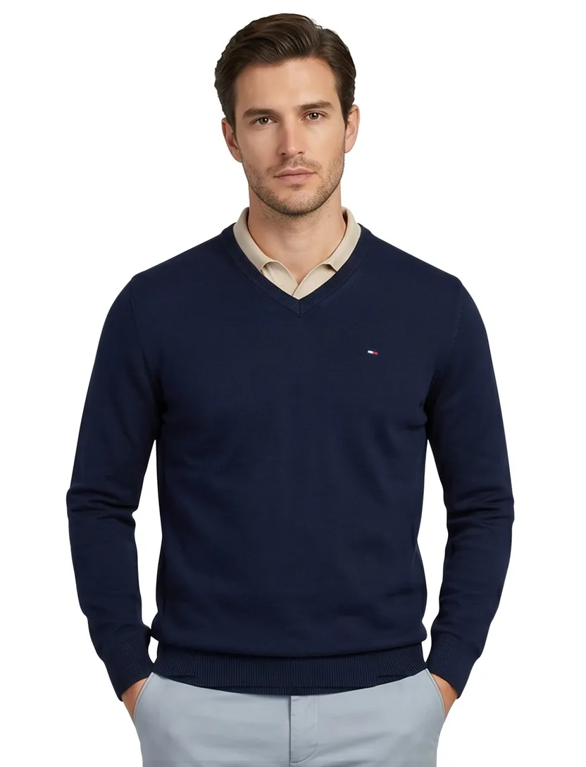 V-hals trui Portofino navy katoen