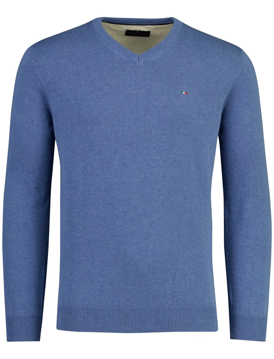 Portofino trui v-hals blauw katoen