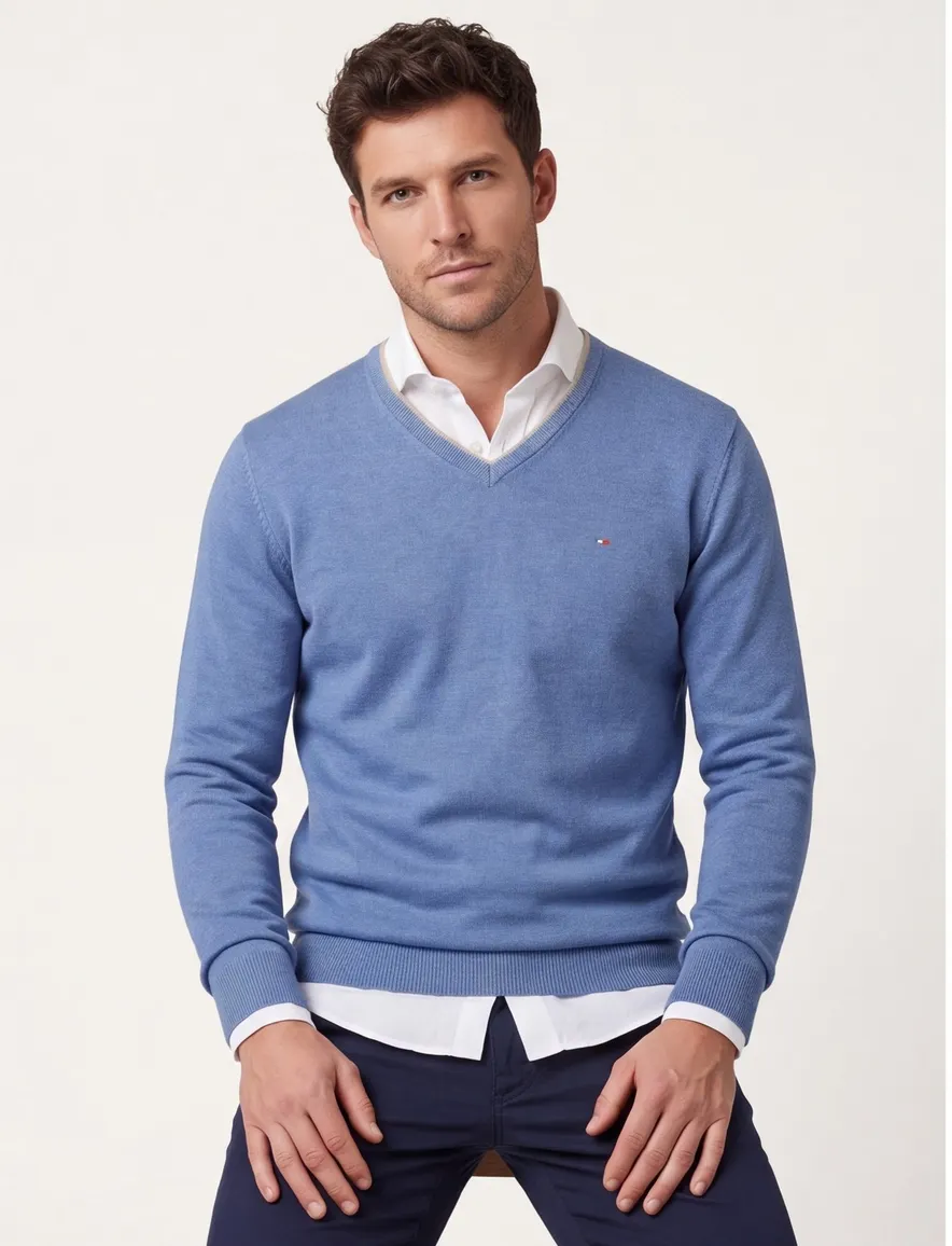 Portofino trui v-hals gemêleerd blauw