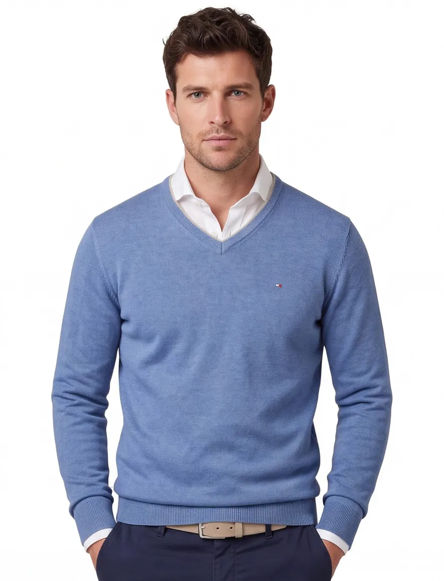 Portofino trui v-hals gemêleerd blauw