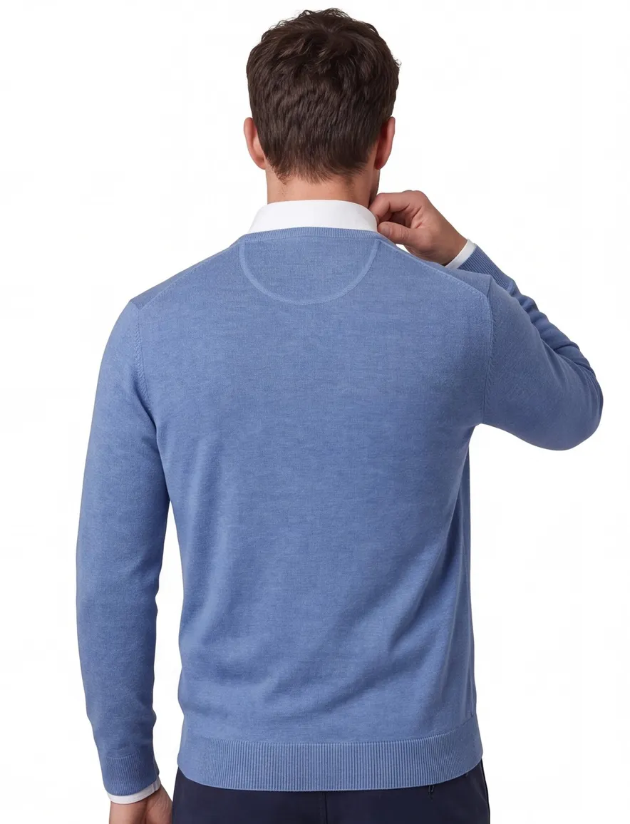 Portofino trui v-hals blauw katoen
