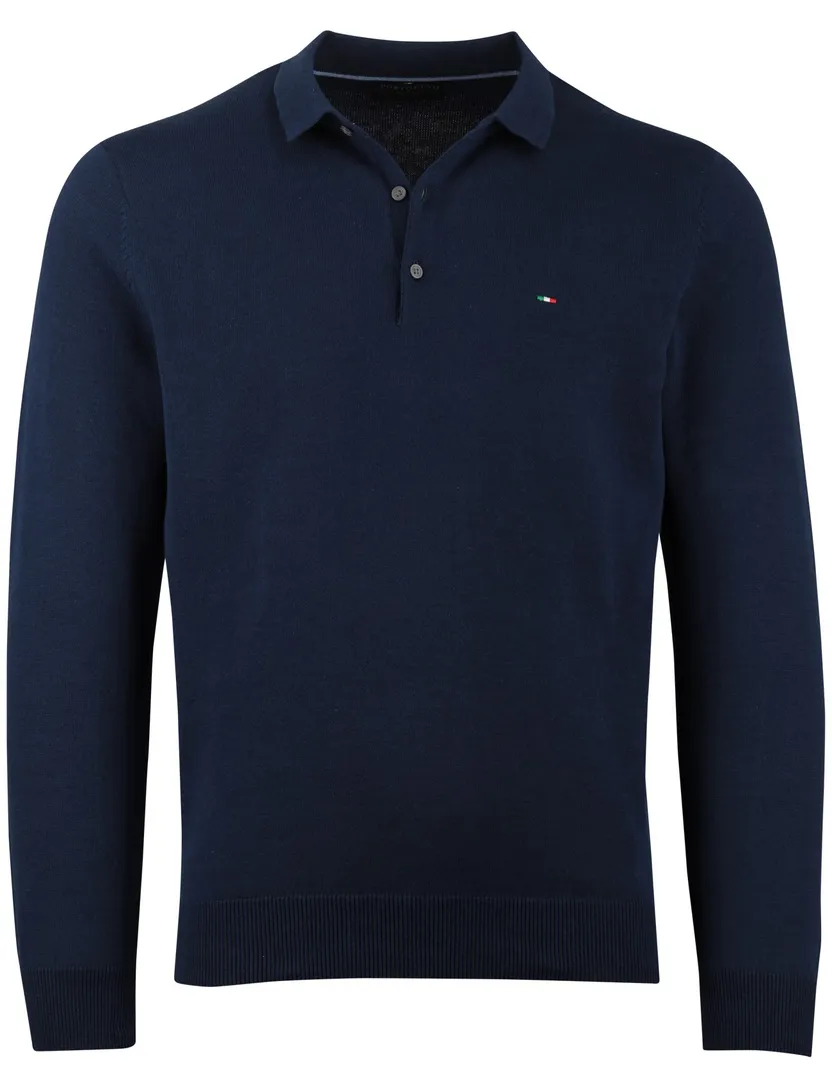 Navy polo Portofino 3 knoops lange mouw