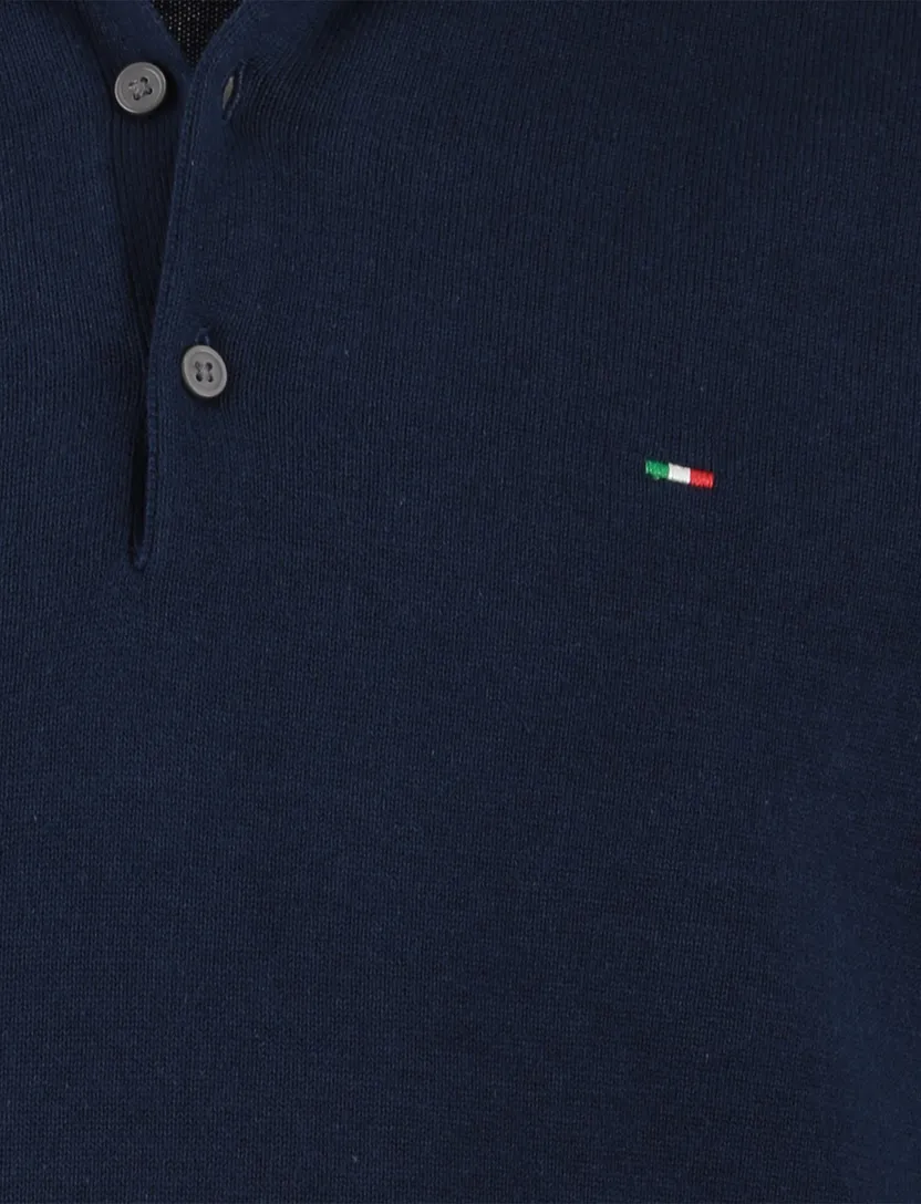 Navy polo Portofino 3 knoops lange mouw