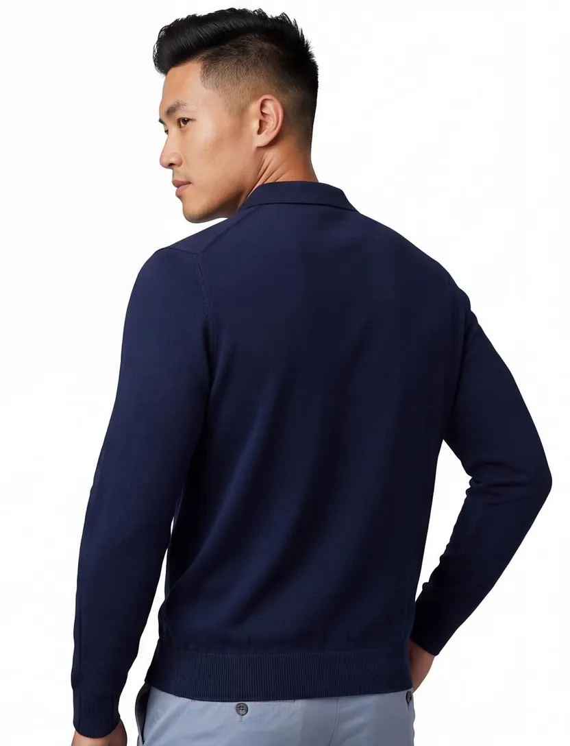 Navy polo Portofino 3 knoops lange mouw