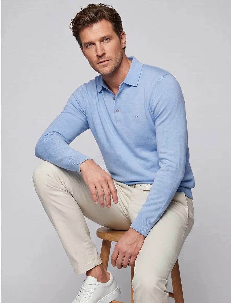 Portofino polo met lange mouw lichtblauw