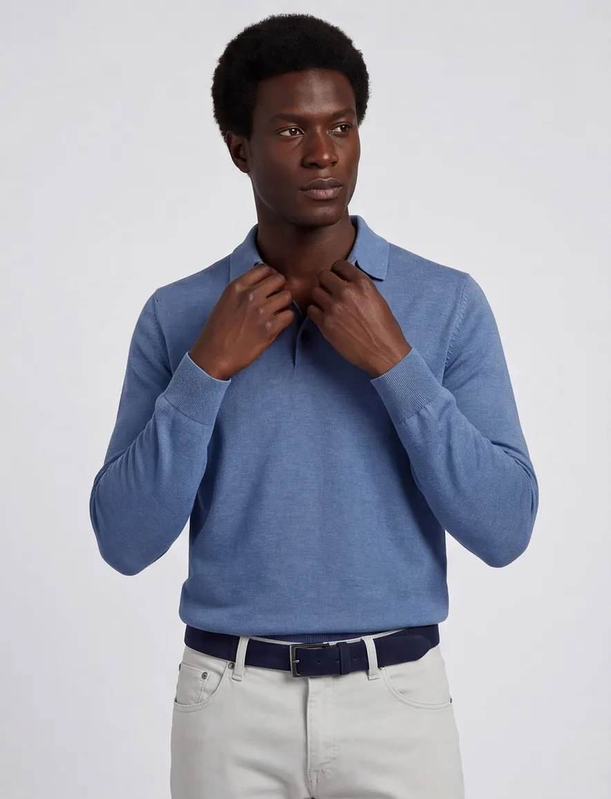 Portofino polo 3 knoops lange mouw blauw