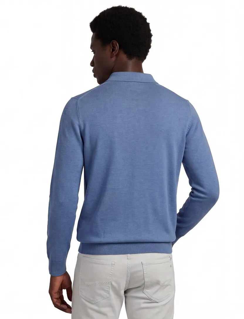 Polo lange mouw Portofino 3 knoops blauw