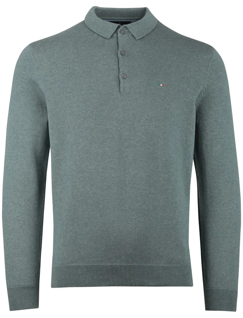Groene polo lange mouw Portofino 3 knoops sluiting